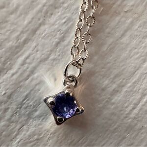 Square Pendant in 14k White Gold with Tanzanite on 14k Adjustable Chain